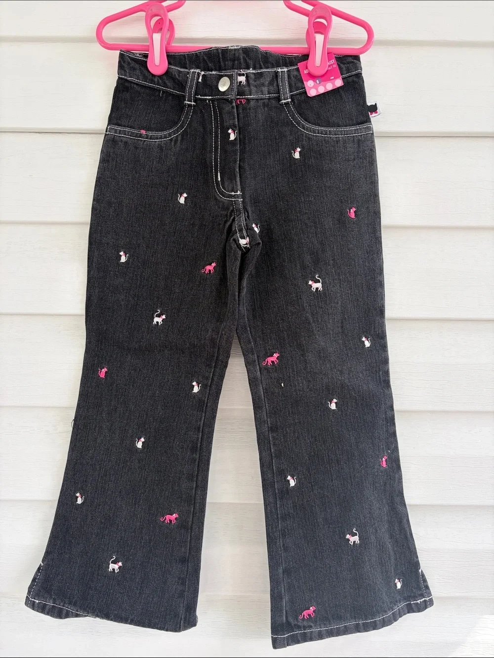 NWT Vintage Y2K Gymboree Set Paris Kitty Top & Embroidered Cat Flare Jeans